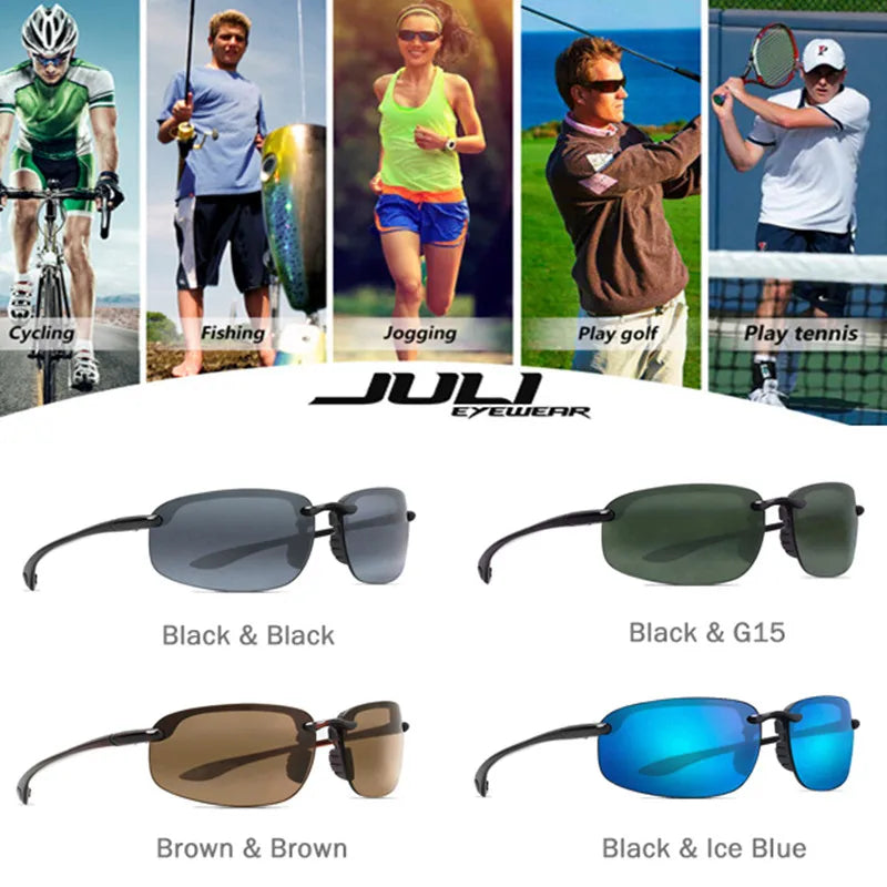 JULI Sports Sunglasses – TR90 Rimless Frame, UV400 Protection for Men & Women, Ideal for Cycling, Running, Fishing, Baseball, and Driving, Model 8001