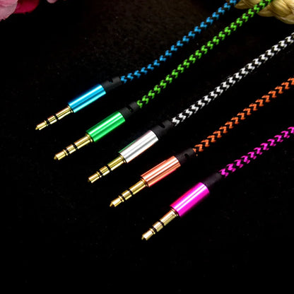 1m Nylon 3.5mm Male-to-Male Aux Cable — Gold Plug Audio Cord for iPhone, Samsung, Xiaomi Car Aux