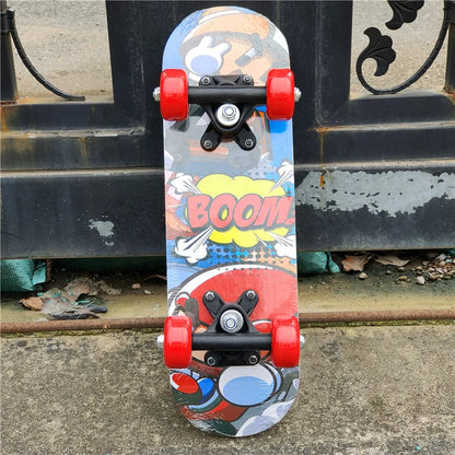 43cm Kids' Maple Skateboard – Double Rocker Deck with Cartoon Stickers for Beginners & Young Riders