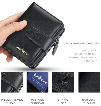 New Business Men’s Wallet — High-Quality PU Leather Zipper Card & Coin Holder, Vintage Male Purse