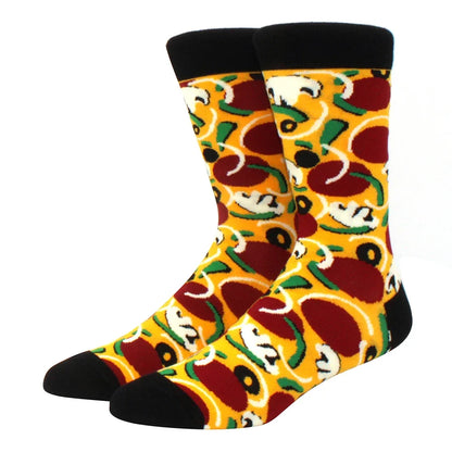 Men's Colorful Combed Cotton Jacquard Crew Socks - Striped Business Casual Dress Socks