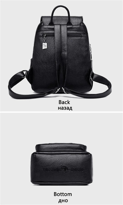 Women's Backpack 2022 - High-Quality Soft Leather, Large Capacity, Leisure Travel & School Bag for Teenage Girls - Black Mochila