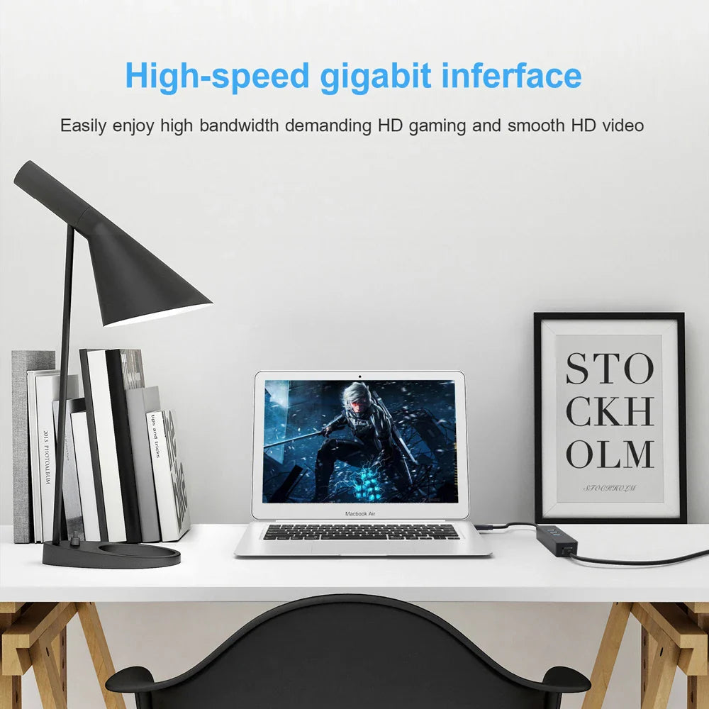 10/100/1000Mbps USB 3.0 Type-C to RJ45 LAN Ethernet Adapter — RTL8153 Network Card for PC, MacBook, Windows Laptop