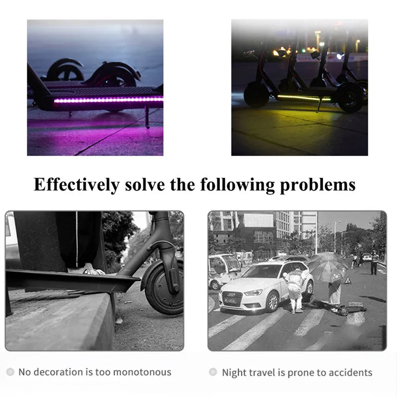 RGB LED Strip Light Bar for Electric Scooters - Flashlight Model, Fits Xiaomi M365 Pro 1S and Ninebot Skateboards- Long Light Flash Model