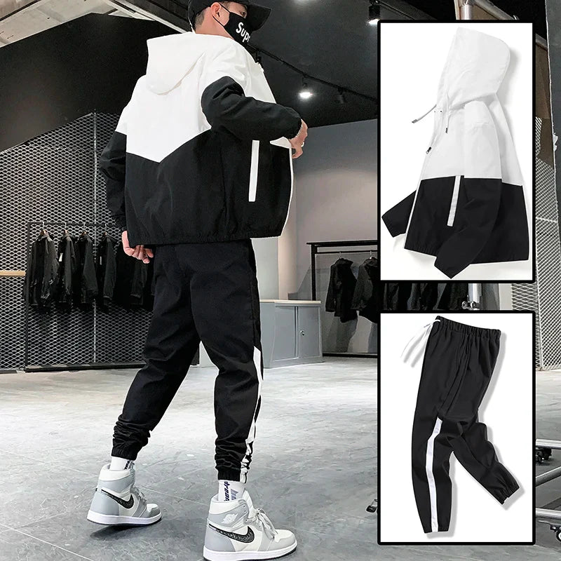2025 Men’s Tracksuit 2-Piece Set — Hooded Jacket & Jogger Pants for Casual, Running & Sports