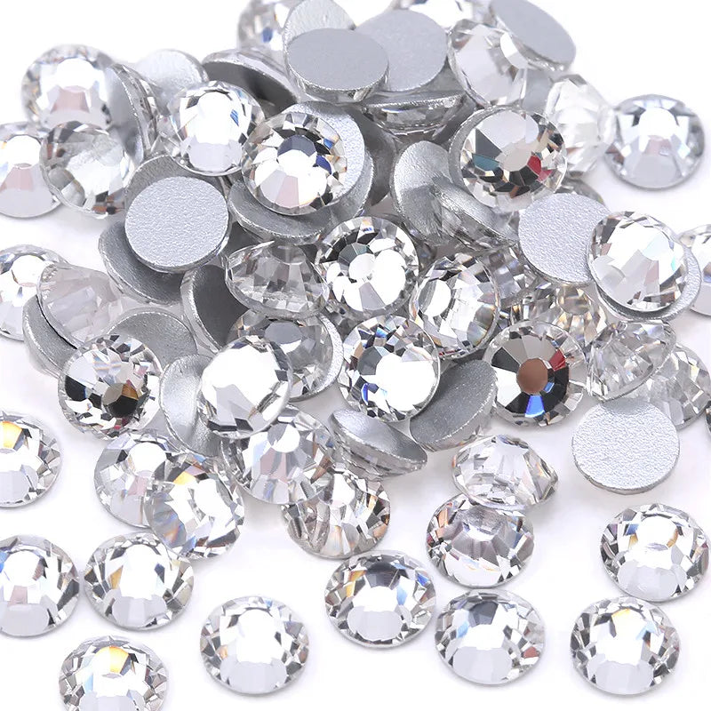 SS3-SS50 Clear Crystal White 3D Nail Art Rhinestones – Silver Flatback Glitter Gems for Nail Decoration