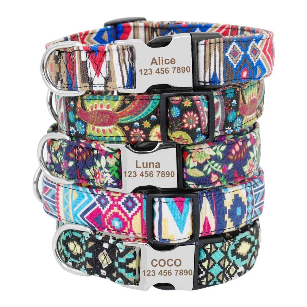 Adjustable Nylon Dog & Cat Collar – Personalized ID Collar with Engraved Name Buckle, Anti-Lost for Small, Medium & Large Pets