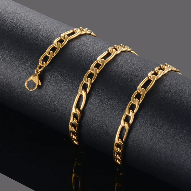 Gold Color Stainless Steel Figaro Chain – 3.0mm-9.5mm for Men & Women, High-Quality Fashion Jewelry