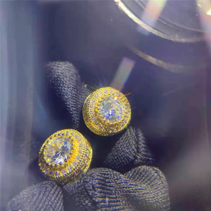 Austrian Crystal Round Earrings for Women – White Gold & Yellow Gold Color, White Zircon Hip Hop Wedding Stud Jewelry