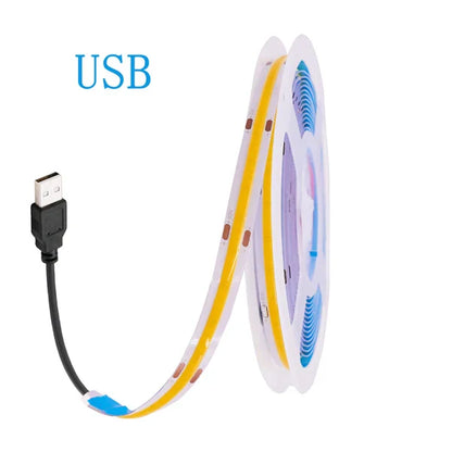 DC 5V USB LED COB Strip Light – High Density 320LED Flexible Tape Lighting in Warm White, Natural White, Red, Blue & Green for Home Decor