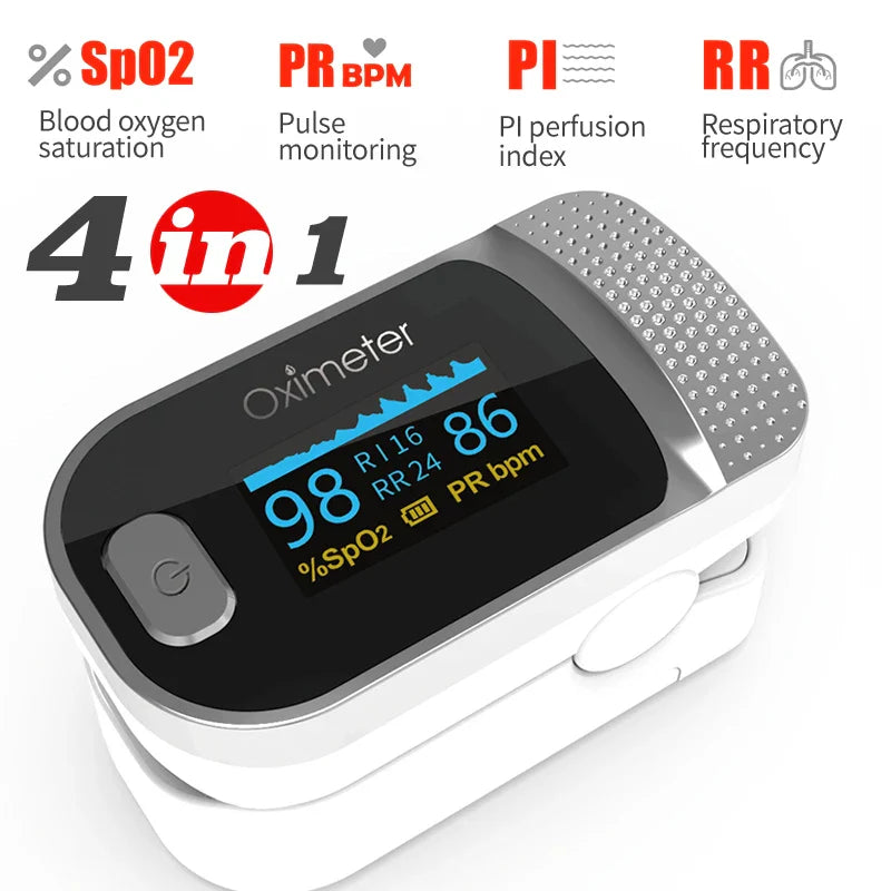 KIUZOU Finger Pulse Oximeter – SPO2, PR, PI, RR Blood Oxygen Saturation and Heart Rate Monitor with OLED Display
