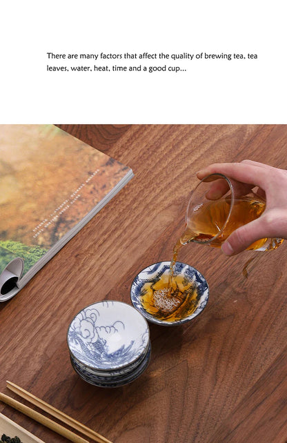 70ML Handmade Blue & White Porcelain Tea Cup – Dragon, Phoenix & Fish Pavilion Design for Chinese Kungfu Tea Ceremony