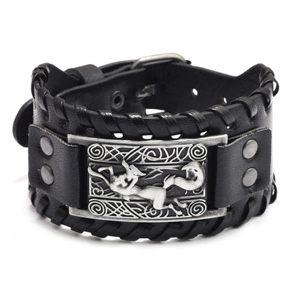 Totem Design Wide Leather Pirate Compass Bracelet - Men's Celtic Viking Jewelry, Party Gift Accessories