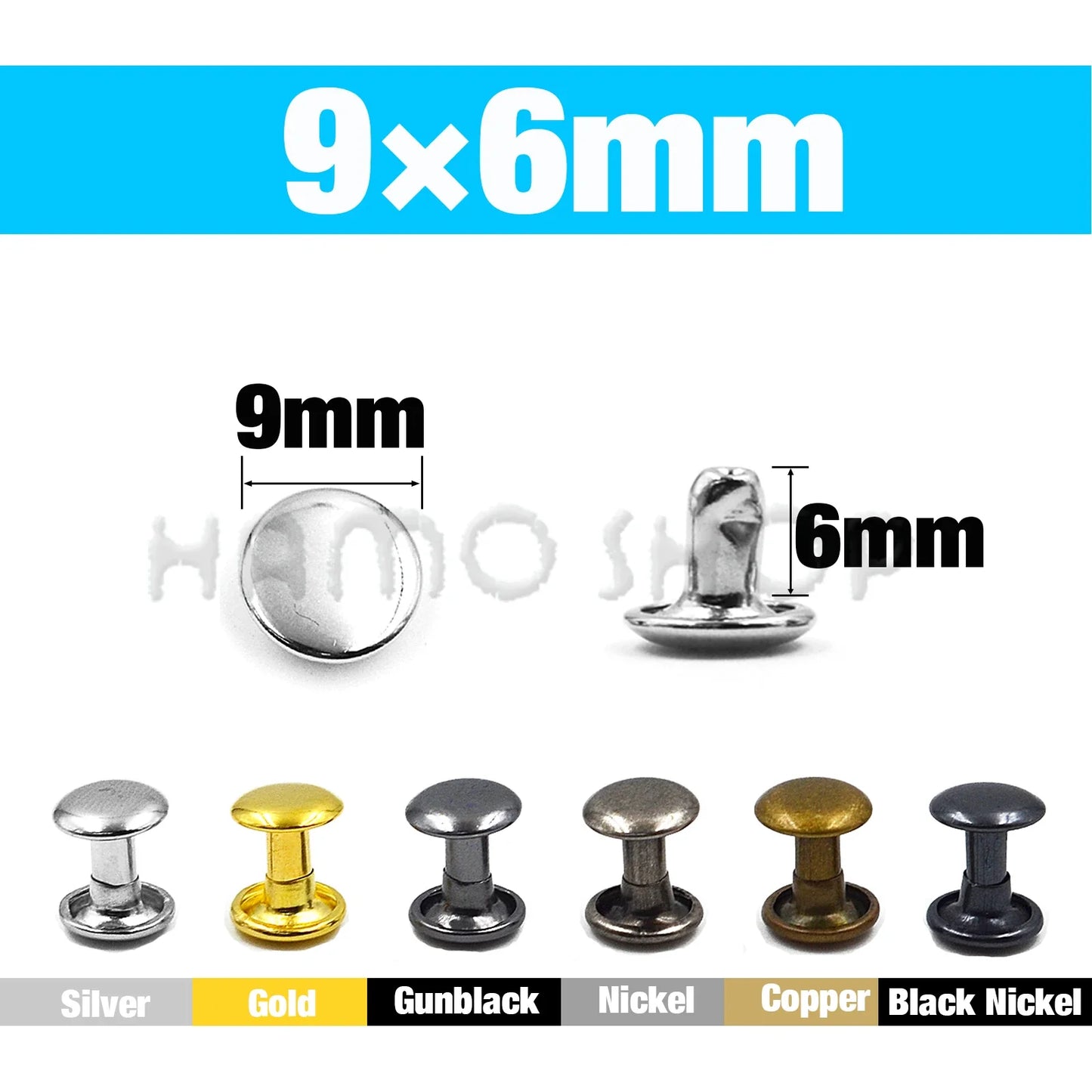 100Set Metal Double Cap Rivets - 5-15mm Round Stud Nails for Leathercraft, Shoes, Bags, Belts, Clothing & DIY Repairs