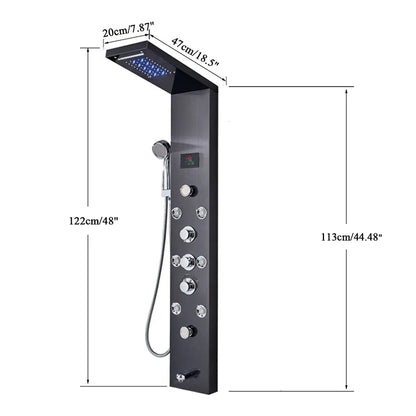 Brushed Nickel Bathroom Shower Column - Wall-Mounted Black LED Shower Panel with Digital Screen, 6 Modes & Rainfall Mixer Tap