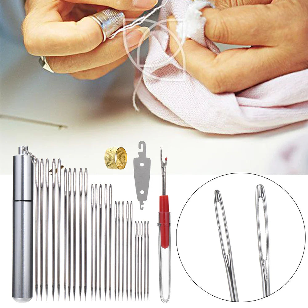29PCS Large Eye Sewing Needle Set – Stainless Steel Hand Needles Kit for Cross Stitch, Embroidery & DIY Craft Sewing Tools