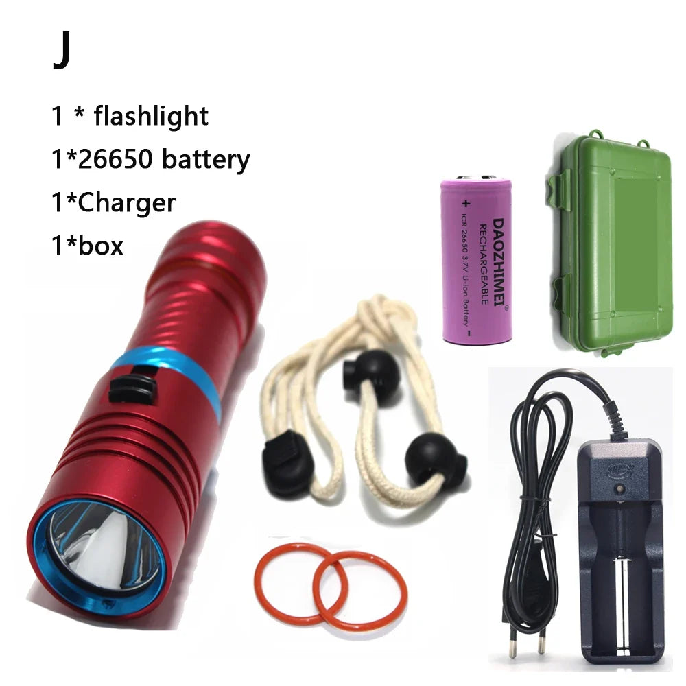 IPX8 Waterproof Diving Flashlight - 100M Underwater Professional Dive Light