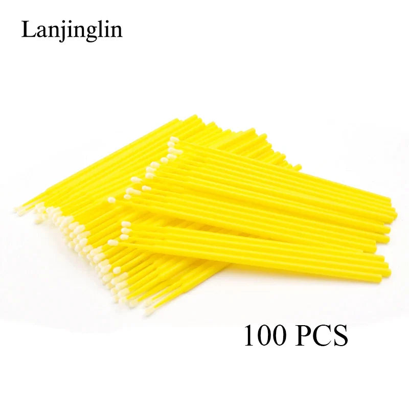 100/200pcs Eyelash Cleaning Brushes — Micro Cotton Swabs & Microbrushes for Lash Extensions, Makeup Removal & Beauty Care