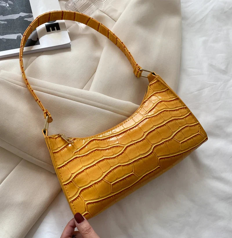 Fashion PU Leather Handbag for Women – Alligator Pattern Small Underarm Messenger Bag & Purse