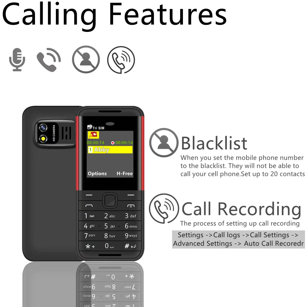 SERVO BM5310 Mini Mobile Phone — 3 SIM, 3-Standby, Auto Call Recorder, Bluetooth, Speed Dial, Magic Voice, 1.3" Display