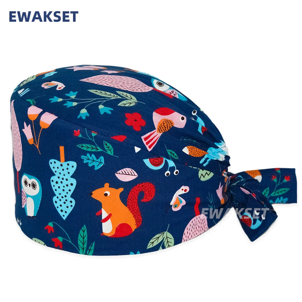Unisex Soft Scrub Cap – Cartoon Print Surgical Hat for Men and Women, Operating Room Nursing Accessories