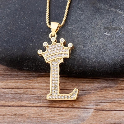Nidin Luxury A-Z Crown Alphabet Pendant – Copper Zircon Initial Necklace Chain, Hip-Hop Style Jewelry for Men & Women