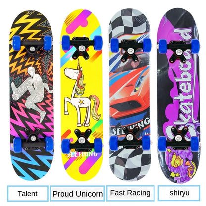 60cm Kids' Beginner Skateboard – Double Rocker Maple Deck with Cartoon Design for Outdoor Fun