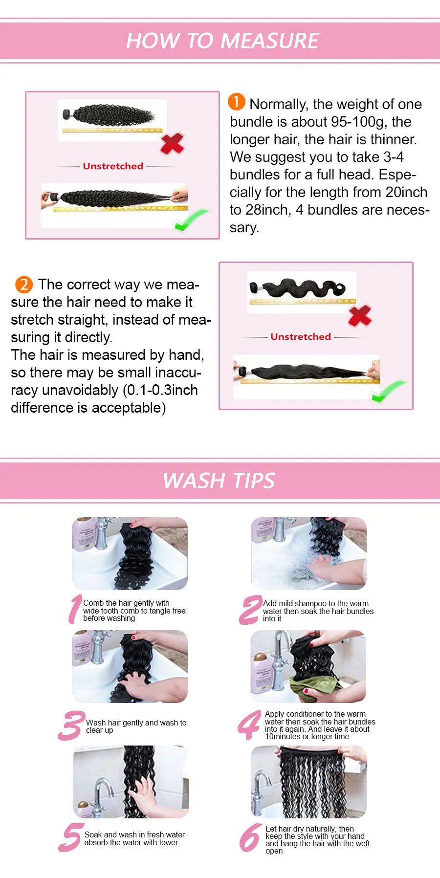 Body Wave Bundles with Closure – 2x6 Brazilian Hair Weave, 3/4 Bundles with Lace Closure, Natural Human Hair