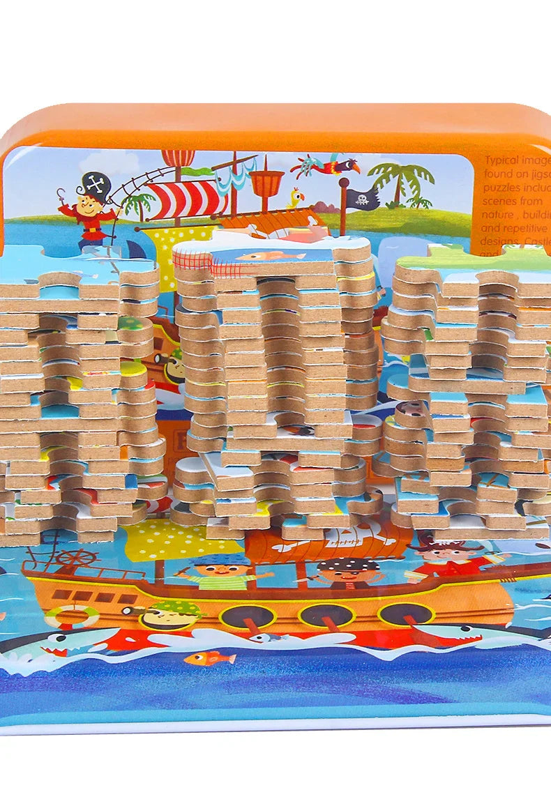 60PCS Wooden Puzzle Toys – Cartoon Vehicle & Animal Jigsaw for Kids’ Learning & Educational Play