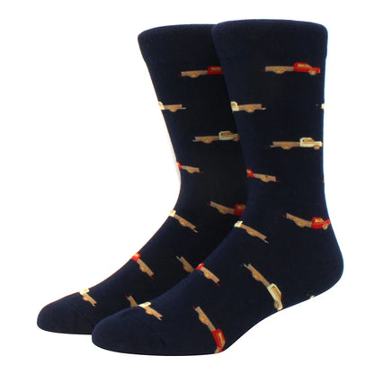 Men's Colorful Combed Cotton Jacquard Crew Socks - Striped Business Casual Dress Socks