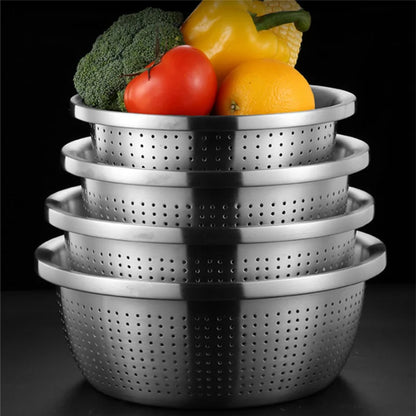 Stainless Steel Drain Basket Colander – Round Rice Cleaning Sieve & Fruit Vegetable Washing Strainer for Kitchen Use