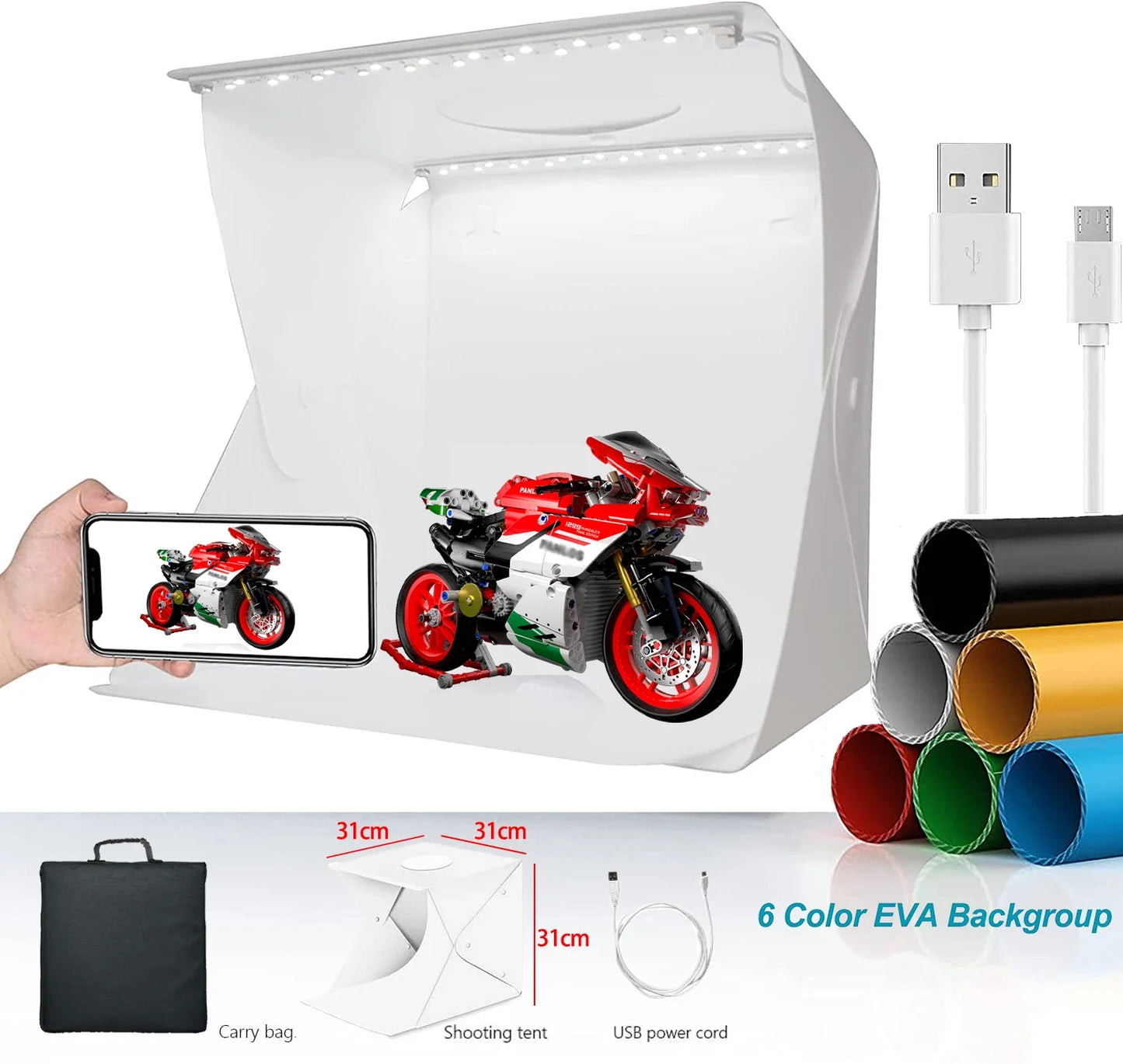 Folding Lightbox 20/30/40cm – Portable LED Softbox Photo Studio Tent with USB for DSLR Camera