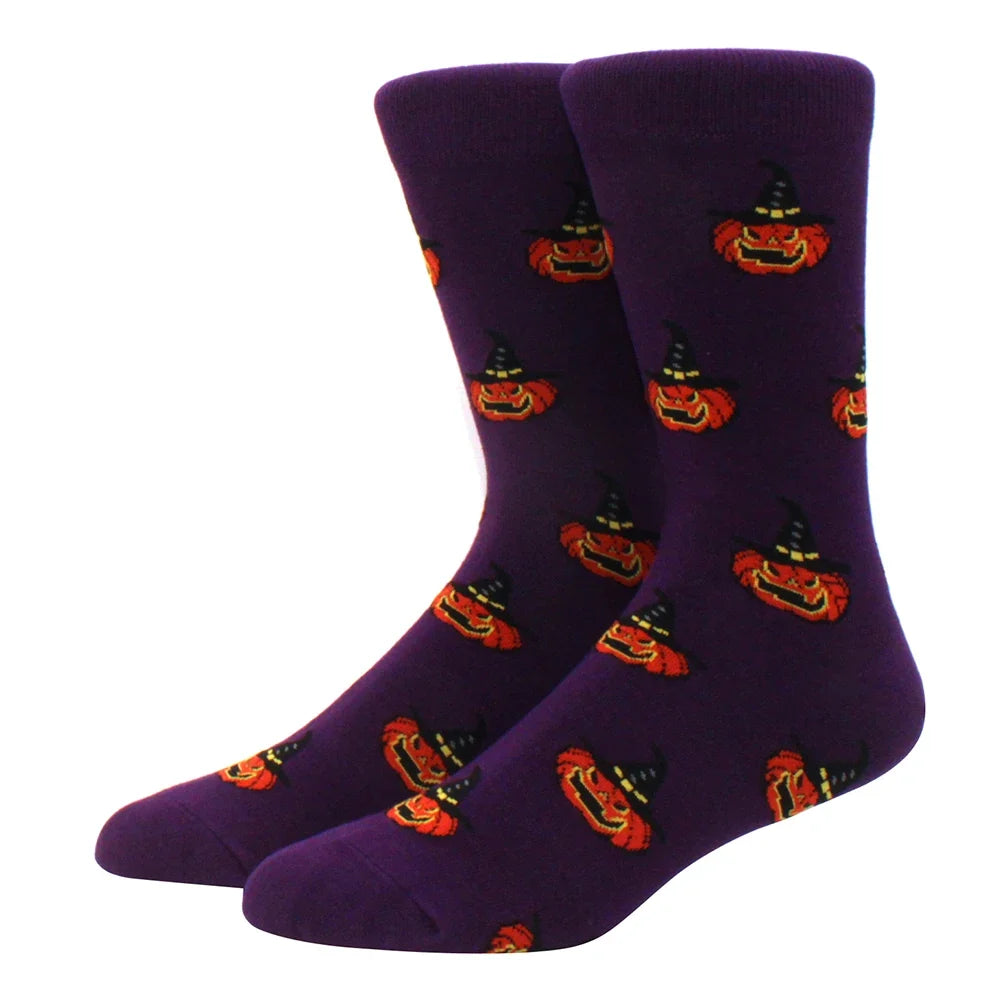 Men's Colorful Combed Cotton Jacquard Crew Socks - Striped Business Casual Dress Socks