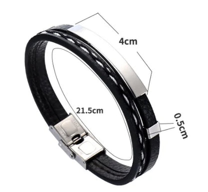 Delysia King 2021 Trendy Men's Leather Weave Bracelet - Leisure Color Contrast Stainless Steel Bangle