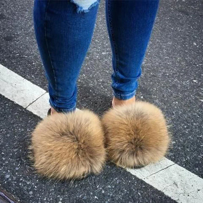 Girls’ Luxury Fluffy Fur Slippers – Warm Plush Indoor Flip Flop Slides for Women, New Arrival