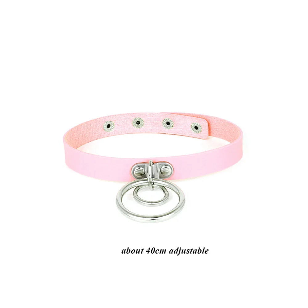 Pink Gothic Collar Necklace – Trendy Rock Leather Heart with Rivets, Harajuku Punk Choker Jewelry for Women, Gift Idea