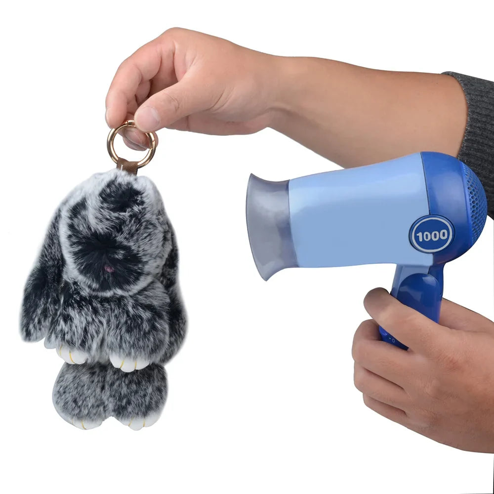 LFPU Genuine Rex Rabbit Fur Bunny Pendant Keychain – Fluffy Bag & Car Charm Jewelry for Women