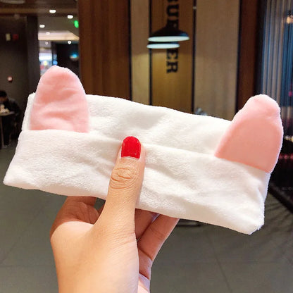 Soft Coral Fleece Bow Headband – Wash Face Hair Holder with Animal Ears for Women & Girls
