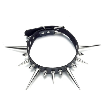 Punk Long Spike Choker – Studded Faux Leather Collar for Men & Women, Goth Rivet Necklace
