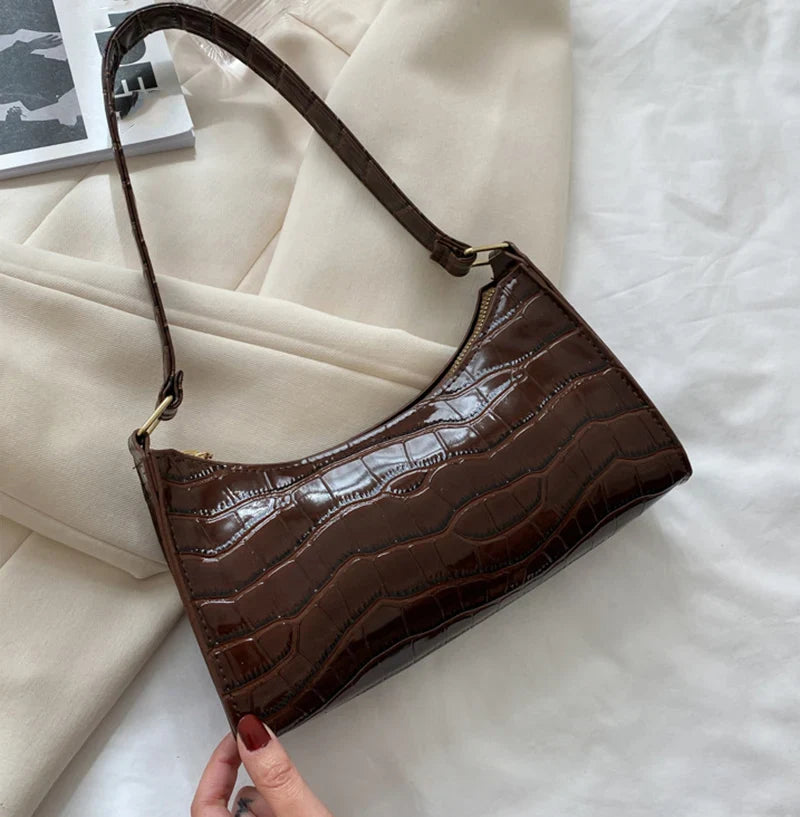 Fashion PU Leather Handbag for Women – Alligator Pattern Small Underarm Messenger Bag & Purse
