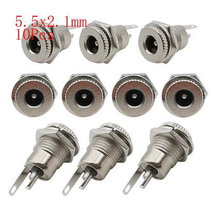 10Pcs DC Power Connectors 5.5x2.1mm & 3.5x1.3mm – Male Female Jack Socket, Nut Panel Mount DC Power Adapter Connector