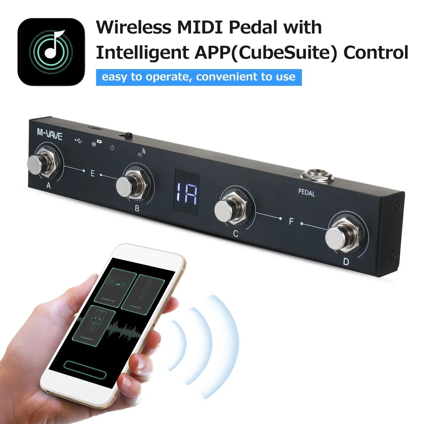 M-VAVE Chocolate MIDI Controller Pedal – Bluetooth Rechargeable, 4 Buttons with APP Control & Wireless Transmission