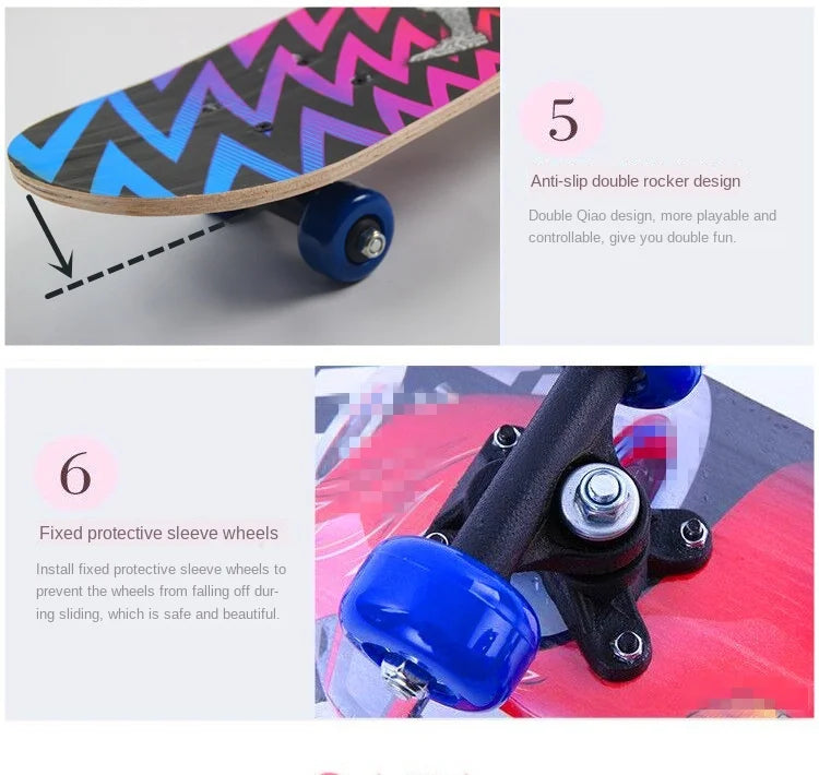 60cm Kids' Beginner Skateboard – Double Rocker Maple Deck with Cartoon Design for Outdoor Fun