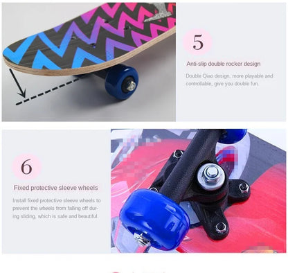 60cm Kids' Beginner Skateboard – Double Rocker Maple Deck with Cartoon Design for Outdoor Fun