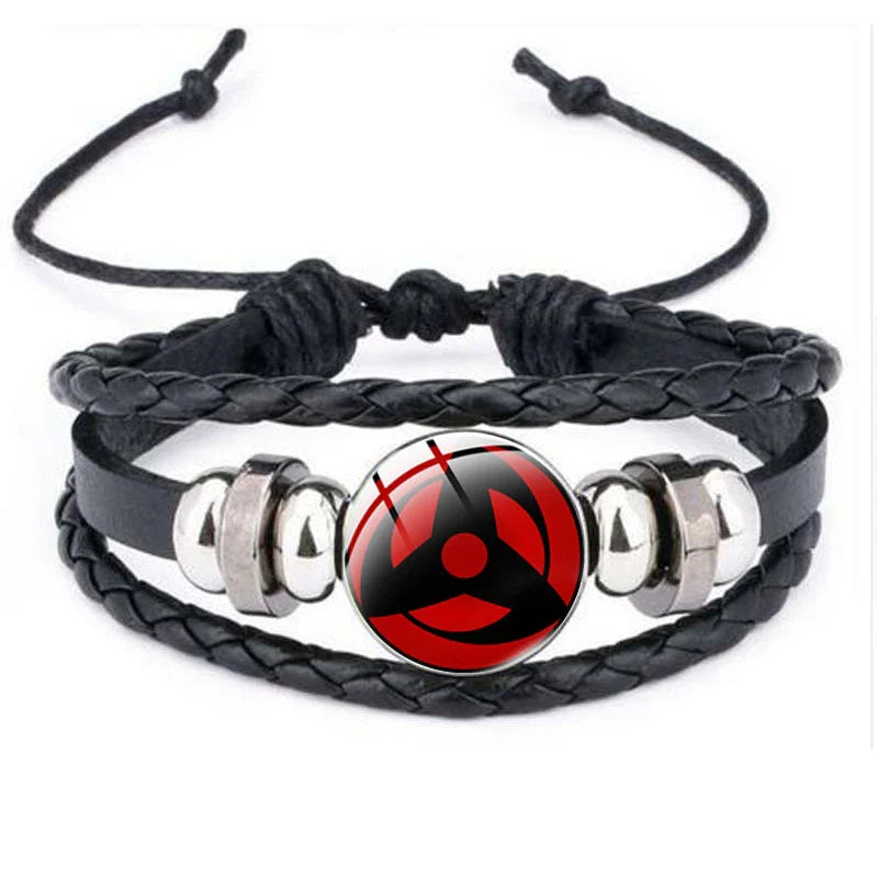 Anime Sharingan Eye Leather Bracelet – Vintage Goth Fashion Bangle for Men Fans Jewelry Gift