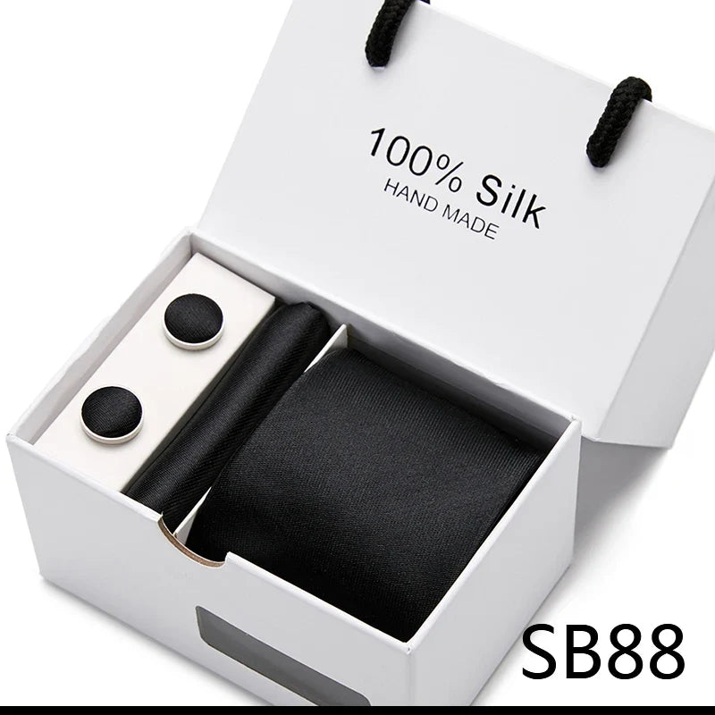 100% Silk Tie Gift Set - Classic Striped Wedding Necktie with Handkerchief for Men