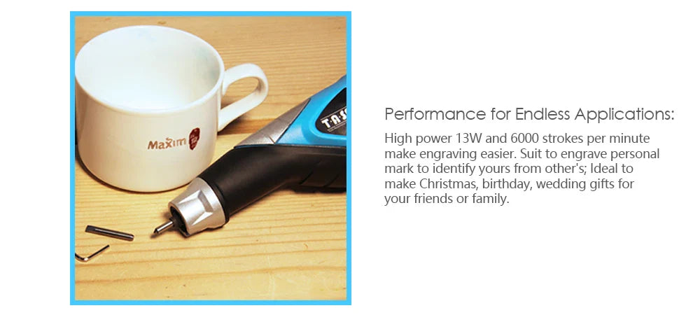 13W Electric Engraving Pen Tool – Etcher with Carbide Tips & Stencils for Wood, Metal, Glass, Plastic & Craft Work
