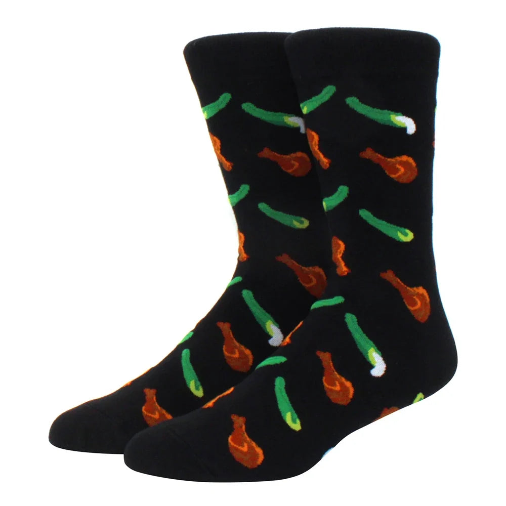 Men's Colorful Combed Cotton Jacquard Crew Socks - Striped Business Casual Dress Socks