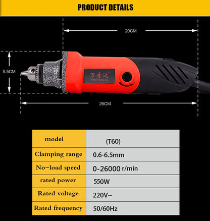 500W Electric Engraver Drill – 6-Speed Variable 35000RPM Rotary Grinder Polishing Tool 110V/220V