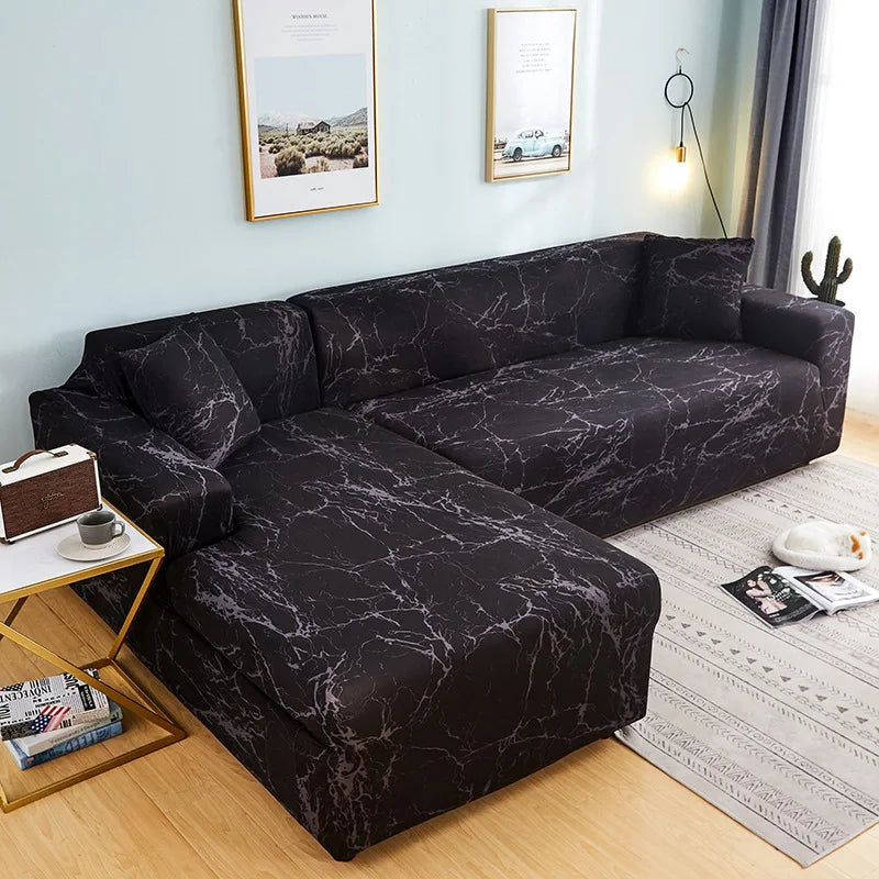 Stretch Sofa Cover - Printed Elastic Slipcover for L-Shaped Corner Couch, Living Room 1/2/3/4 Seat Protector